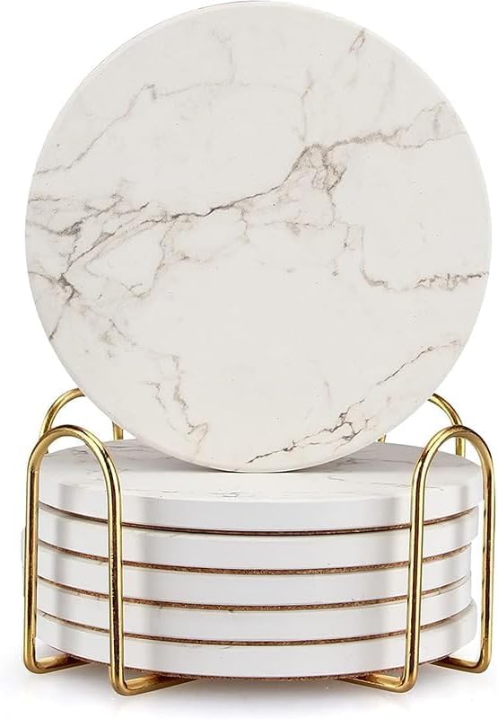 White Marble Ceramic Drink Coaster Set