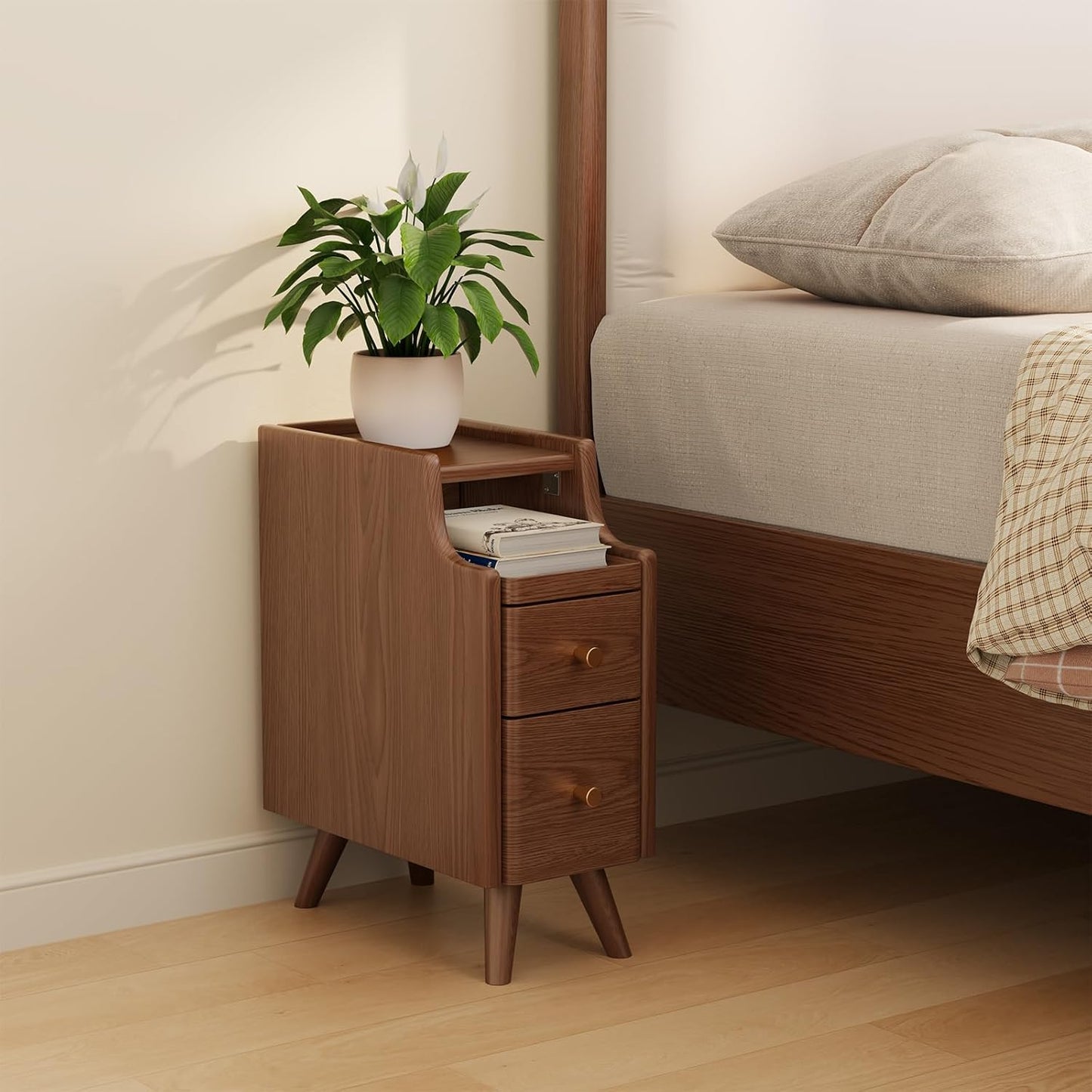 OakCraft™ Luxe Nightstand – Solid Wood Minimalist Bedside Table