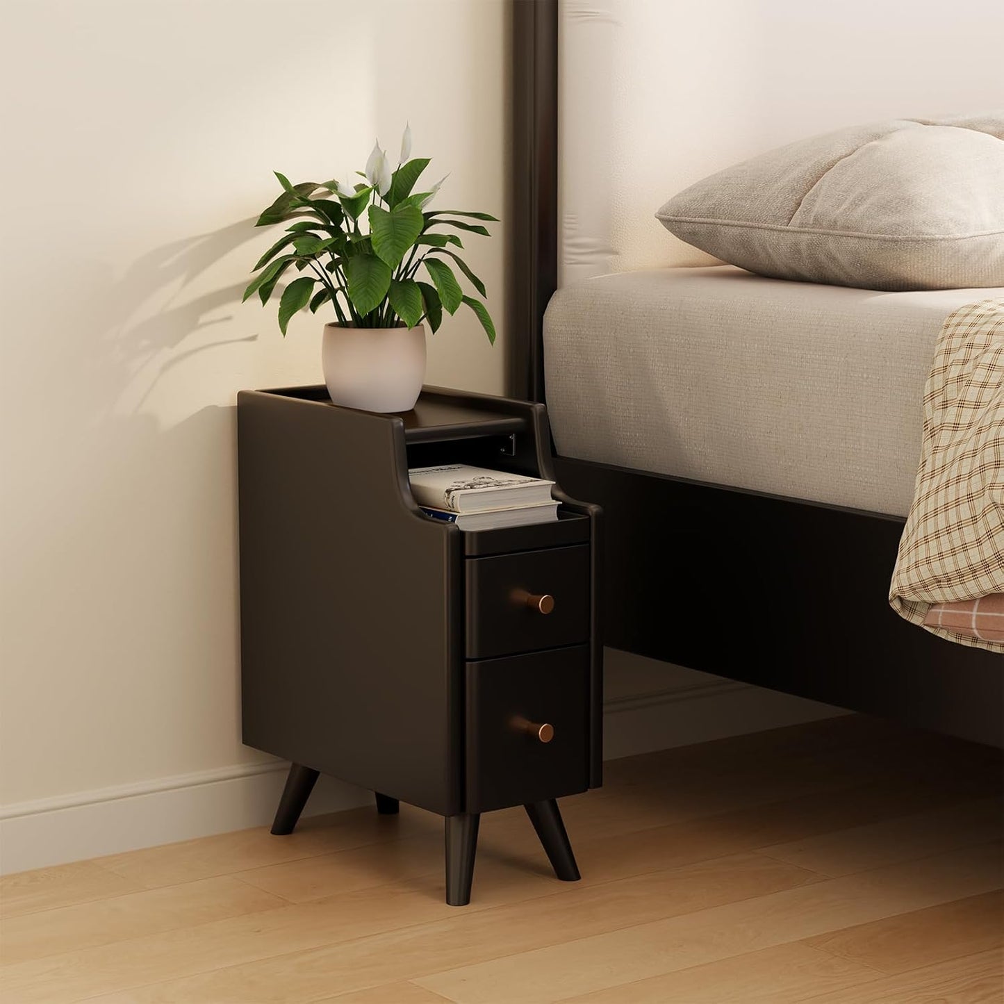 OakCraft™ Luxe Nightstand – Solid Wood Minimalist Bedside Table