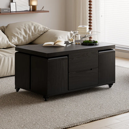 Natural Lift-Top Coffee Table with 4 Stools & Storage