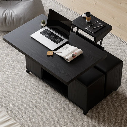 Natural Lift-Top Coffee Table with 4 Stools & Storage